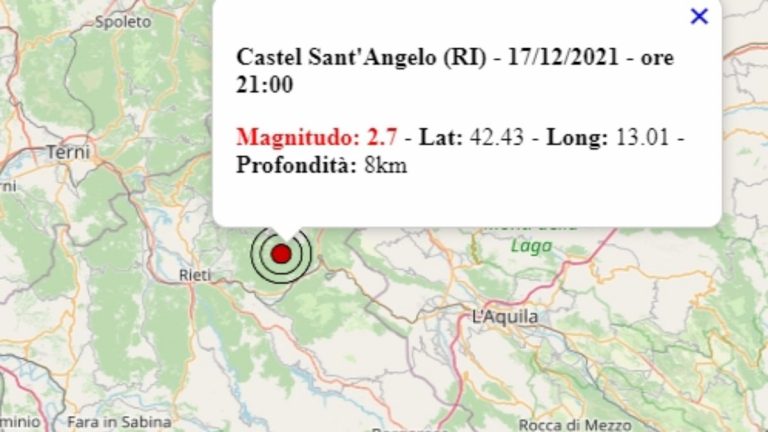 Terremoto nel Lazio oggi, 17 dicembre 2021, scossa M 2.7 in provincia di Rieti – Dati Ingv Terremoto nel Lazio oggi, 17 dicembre 2021, scossa M 2.7 in provincia di Rieti – Dati Ingv