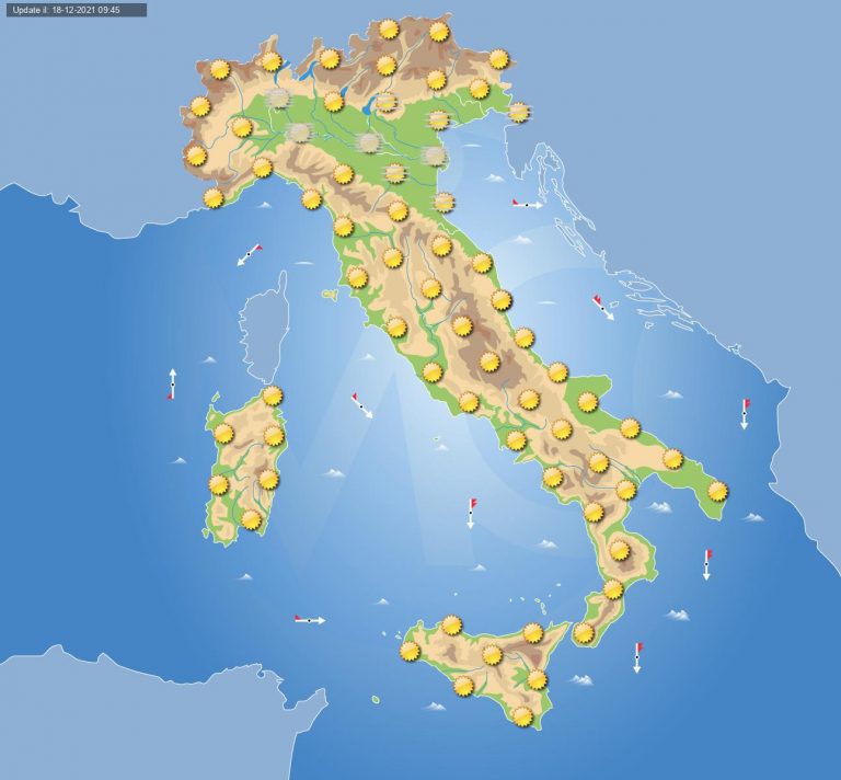 PREVISIONI METEO domani 19 dicembre: tanto SOLE da nord a sud e fitte NEBBIE in VAL PADANA