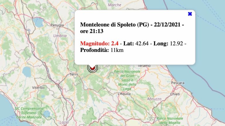 Terremoto in Umbria oggi, mercoledì 22 dicembre 2021: scossa M 2.4 in provincia di Perugia | Dati INGV Terremoto in Umbria oggi, mercoledì 22 dicembre 2021: scossa M 2.4 in provincia di Perugia | Dati INGV