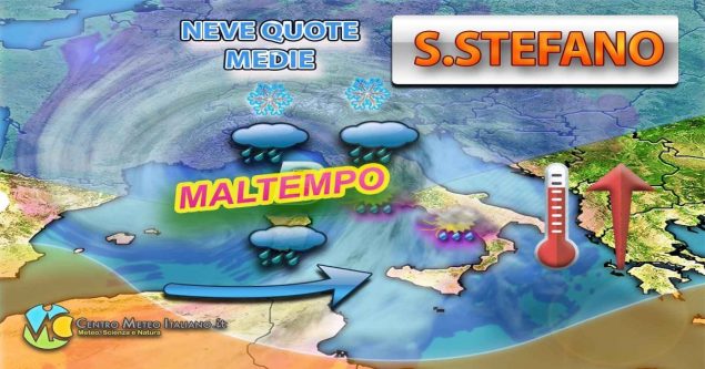 METEO - WEEKEND di NATALE alle porte, sarà PERTURBATO con PIOGGIA, ma anche NEVE, ecco dove