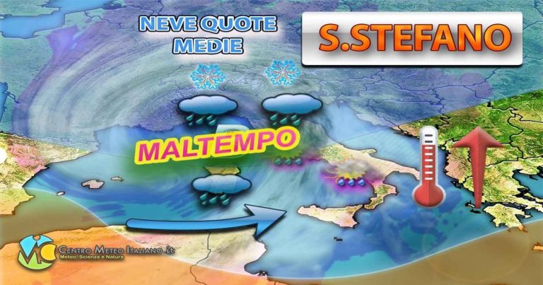 METEO – WEEKEND di NATALE alle porte, sarà PERTURBATO con PIOGGIA, ma anche NEVE, ecco dove