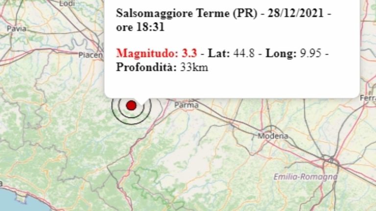 Terremoto oggi in Emilia Romagna, 28 dicembre 2021: scossa M 3.3 avvertita in provincia di Parma | Dati Ingv