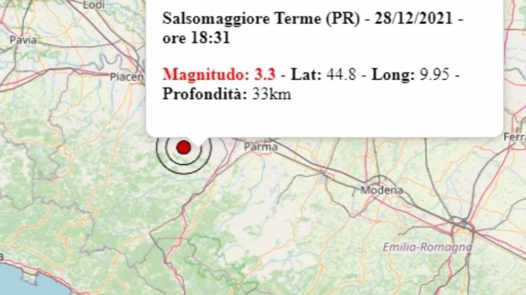 Terremoto oggi in Emilia Romagna, 28 dicembre 2021: scossa M 3.3 avvertita in provincia di Parma | Dati Ingv Terremoto oggi in Emilia Romagna, 28 dicembre 2021: scossa M 3.3 avvertita in provincia di Parma | Dati Ingv