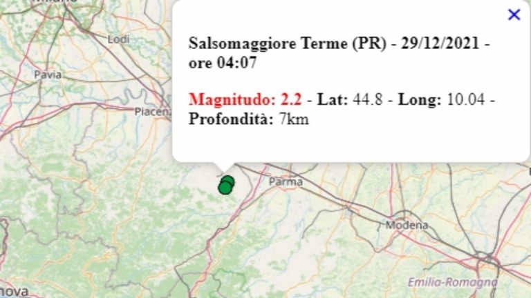 Terremoto in Emilia Romagna oggi, 29 dicembre 2021, scossa M 2.2 in provincia di Parma – Dati Ingv