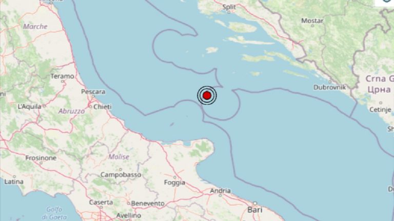 Terremoto in Puglia oggi, 2 gennaio 2022: scossa M 2.8 sull’Adriatico Centrale | Dati Ingv