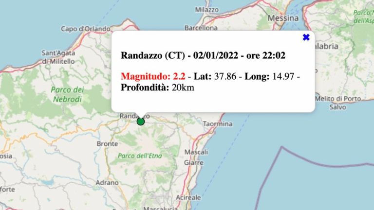 Terremoto in Sicilia oggi, domenica 2 gennaio 2022: scossa M 2.2 in provincia di Catania | Dati INGV