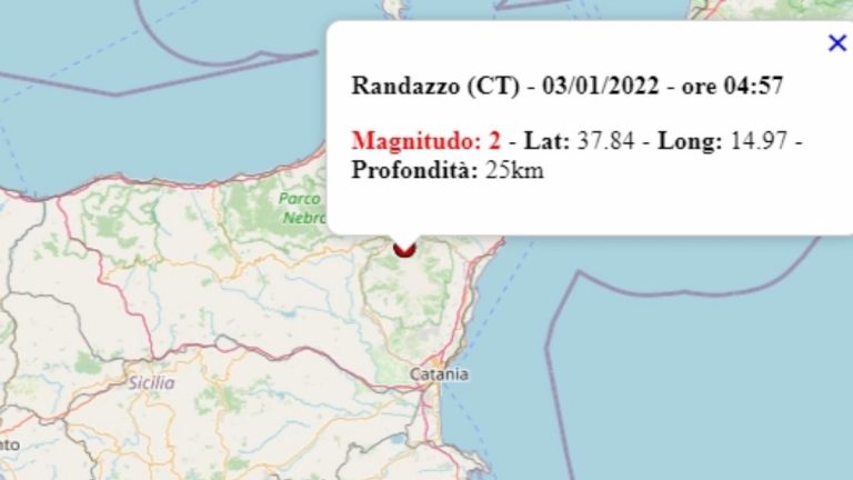 Terremoto in Sicilia oggi, lunedì 3 gennaio 2021, scossa M 2.0 in provincia di Catania | Dati Ingv