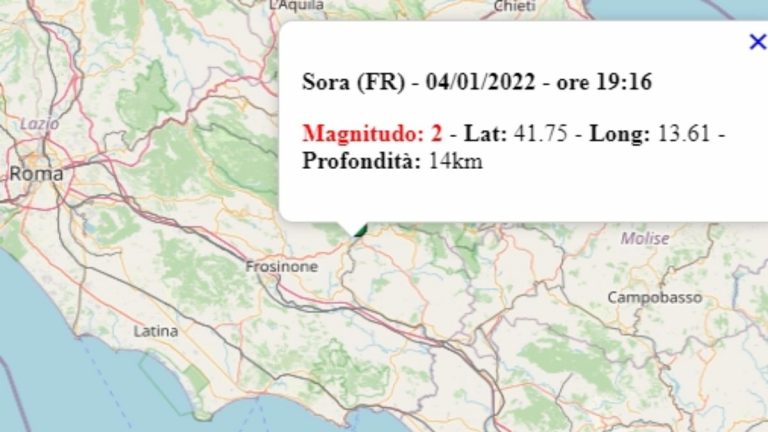 Terremoto nel Lazio oggi, 4 gennaio 2021, scossa M 2.0 in provincia di Frosinone – Dati Ingv