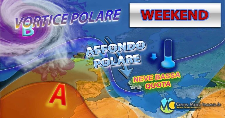 METEO ITALIA: freddo e NEVE a bassa quota nel weekend a causa di un affondo di aria polare sul Mediterraneo