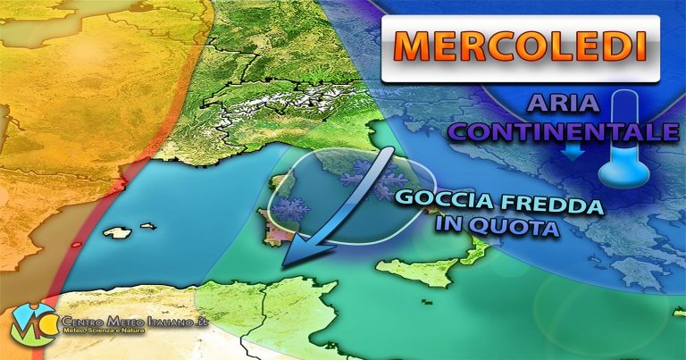 METEO ITALIA – piccola goccia fredda con NEVE a bassa quota, poi di nuovo stabilità con l’anticiclone