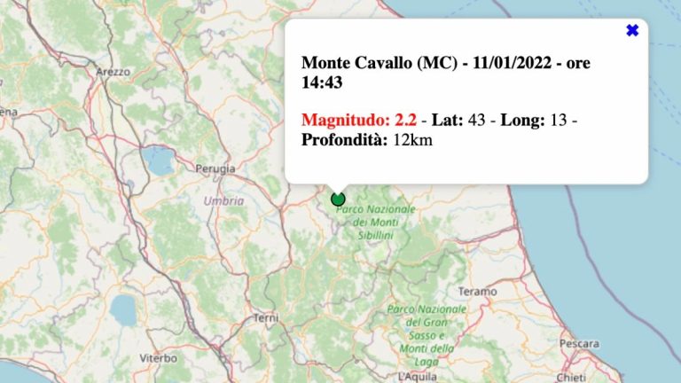 Terremoto nelle Marche oggi, martedì 11 gennaio 2022: scossa M 2.2 in provincia di Macerata | Dati INGV