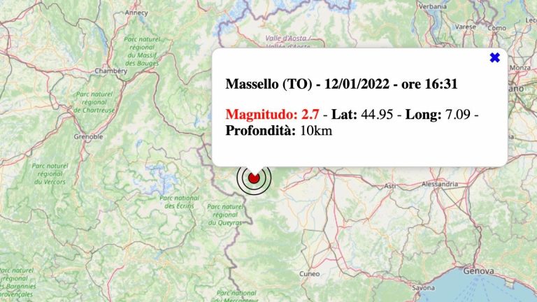 Terremoto in Piemonte oggi, mercoledì 12 gennaio 2022: scossa M 2.7 in provincia di Torino | Dati INGV Terremoto in Piemonte oggi, mercoledì 12 gennaio 2022: scossa M 2.7 in provincia di Torino | Dati INGV