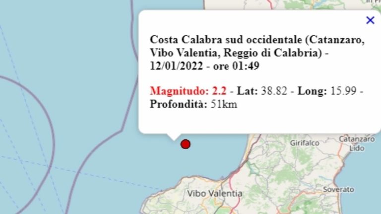 Terremoto in Calabria oggi, 12 gennaio 2022, scossa M 2.2 in provincia di Vibo Valentia – Dati Ingv