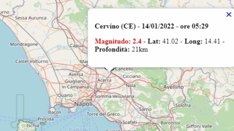 Terremoto in Campania oggi, 14 gennaio 2022, scossa M 2.4 in provincia di Caserta – Dati Ingv