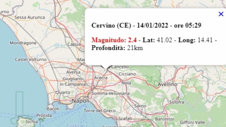 Terremoto in Campania oggi, 14 gennaio 2022, scossa M 2.4 in provincia di Caserta – Dati Ingv Terremoto in Campania oggi, 14 gennaio 2022, scossa M 2.4 in provincia di Caserta – Dati Ingv
