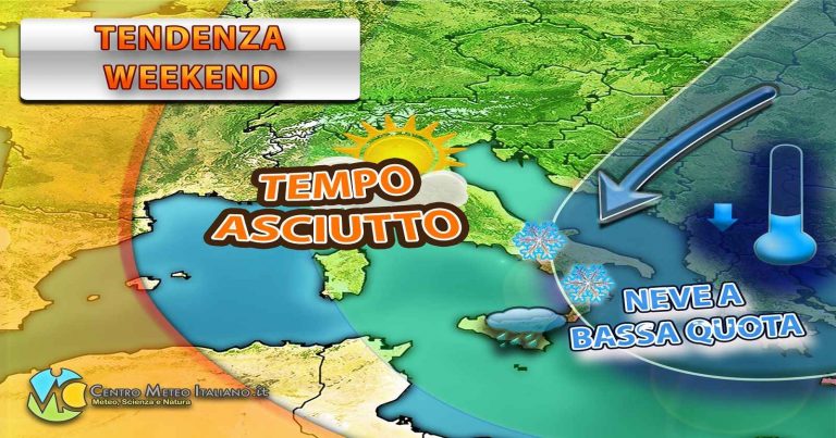 METEO WEEKEND – Aria ARTICA in arrivo con conseguente CROLLO delle TEMPERATURE e NEVE a bassa quota. TENDENZA