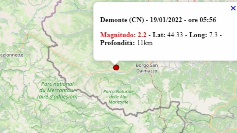 Terremoto in Piemonte oggi, 19 gennaio 2022: scossa M 2.2 in provincia di Cuneo | Dati INGV Terremoto in Piemonte oggi, 19 gennaio 2022: scossa M 2.2 in provincia di Cuneo | Dati INGV