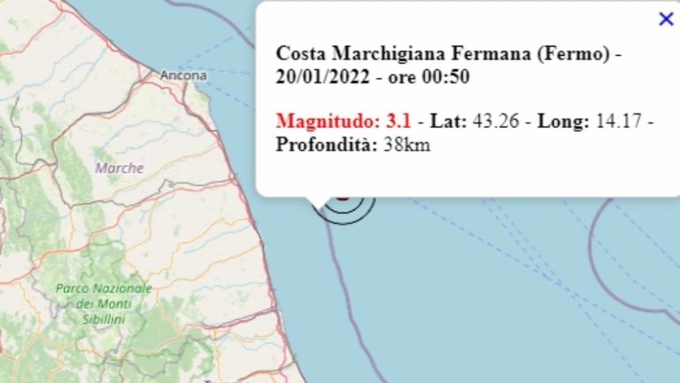 Terremoto nelle Marche oggi, 20 gennaio 2022, scossa M 3.1 in provincia di Fermo – Dati Ingv