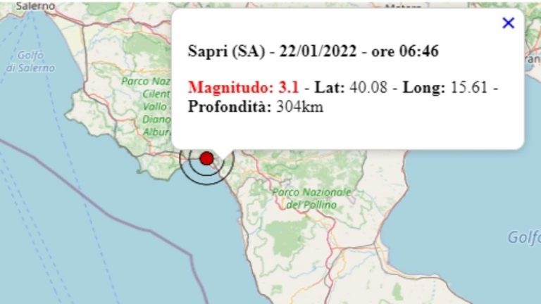 Terremoto in Campania oggi, 22 gennaio 2022, scossa M 3.1 in provincia Salerno – Dati Ingv