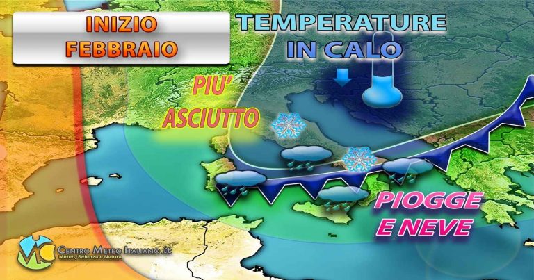 METEO ITALIA – peggioramento con PIOGGE e NEVE nelle prossime ore, conferme anche per l’inizio di FEBBRAIO