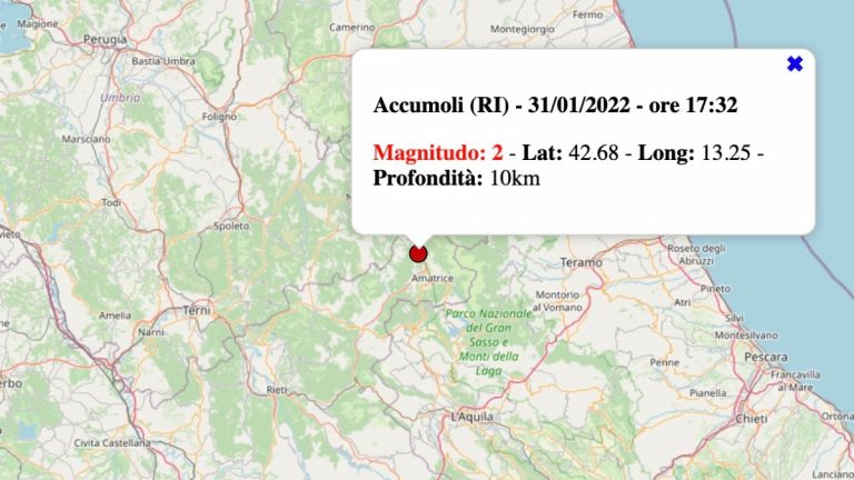 Terremoto nel Lazio oggi, lunedì 31 gennaio 2022: scossa M 2.0 in provincia di Rieti | Dati INGV Terremoto nel Lazio oggi, lunedì 31 gennaio 2022: scossa M 2.0 in provincia di Rieti | Dati INGV