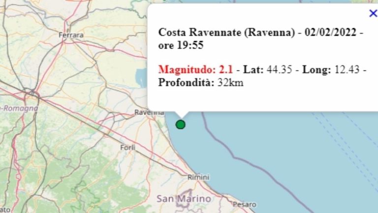 Terremoto in Emilia Romagna oggi, 2 febbraio 2022, scossa M 2.1 in provincia di Ravenna – Dati Ingv