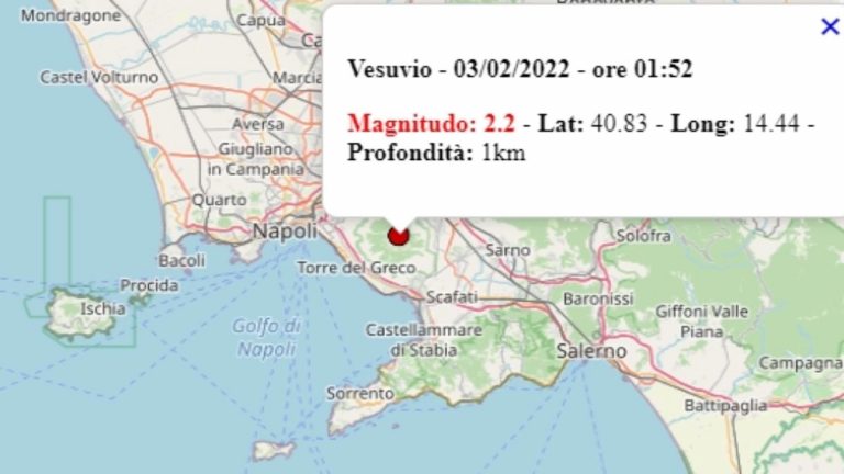 Terremoto in Campania oggi, 3 febbraio 2022: scossa M 2.2 sul Vesuvio, nel napoletano | Dati Ingv Terremoto in Campania oggi, 3 febbraio 2022: scossa M 2.2 sul Vesuvio, nel napoletano | Dati Ingv