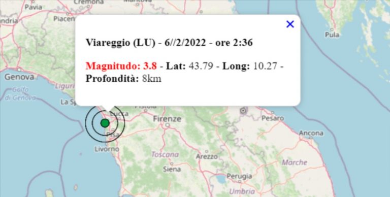Terremoto oggi in Toscana, 6 febbraio 2022: scossa M 3.8 in provincia Lucca – Dati INGV Terremoto oggi in Toscana, 6 febbraio 2022: scossa M 3.8 in provincia Lucca – Dati INGV