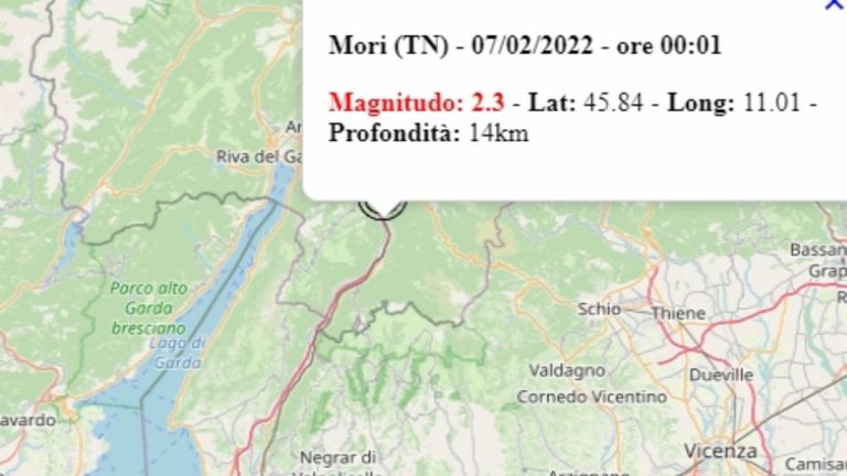 Terremoto in Trentino Alto Adige oggi, 7 febbraio 2022, scossa M 2.3 in provincia di Trento – Dati Ingv
