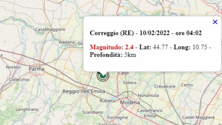 Terremoto in Emilia Romagna oggi, 10 febbraio 2022: sisma M 2.4 in provincia di Reggio Emilia – Dati Ingv