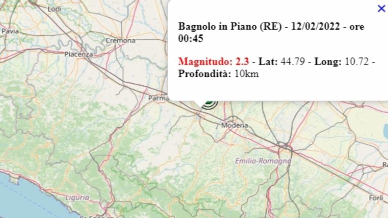 Terremoto in Emilia Romagna oggi, 12 febbraio 2022, scossa M 2.3 in provincia Reggio Emilia – Dati Ingv