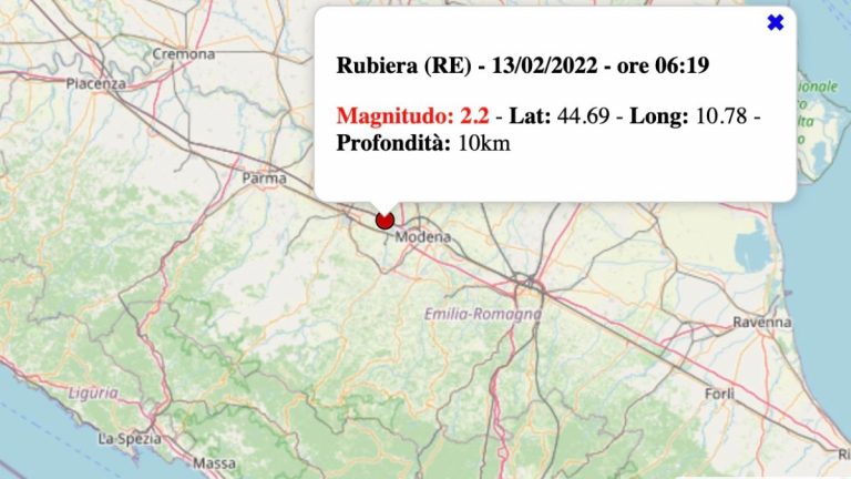 Terremoto in Emilia-Romagna oggi, domenica 13 febbraio 2022: scossa di M 2.2 nel reggiano | Dati INGV