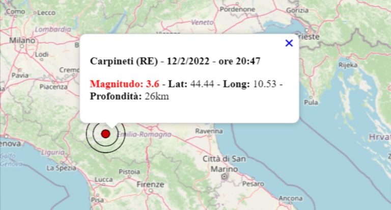 Terremoto oggi in Emilia Romagna, 13 febbraio 20221: scossa M 3.6 in provincia di Reggio Emilia – Dati INGV Terremoto oggi in Emilia Romagna, 13 febbraio 20221: scossa M 3.6 in provincia di Reggio Emilia – Dati INGV