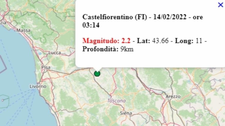 Terremoto in Toscana oggi, 14 febbraio 2022: scossa M 2.2 in provincia di Firenze – Dati Ingv