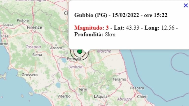 Terremoto in Umbria oggi, 15 febbraio 2022, scossa M 3.0 in provincia di Perugia | Dati Ingv Terremoto in Umbria oggi, 15 febbraio 2022, scossa M 3.0 in provincia di Perugia | Dati Ingv