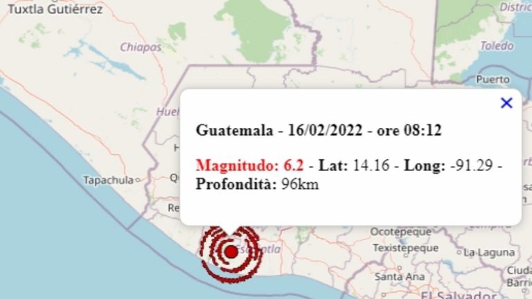 Terremoto in Guatemala oggi, 16 febbraio 2022: forte scossa M 6.2, ci sono crolli e frane – Dati Ingv