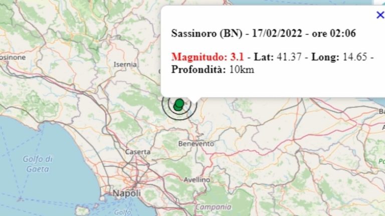 Terremoto in Campania oggi, 17 febbraio 2022: scossa M 3.1 in provincia Benevento | Dati Ingv