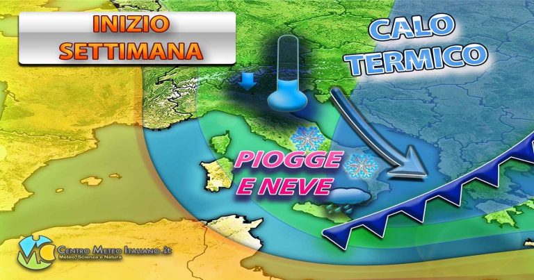 METEO – MALTEMPO INVERNALE in ITALIA ad inizio settimana per il transito di un FRONTE FREDDO. La TENDENZA