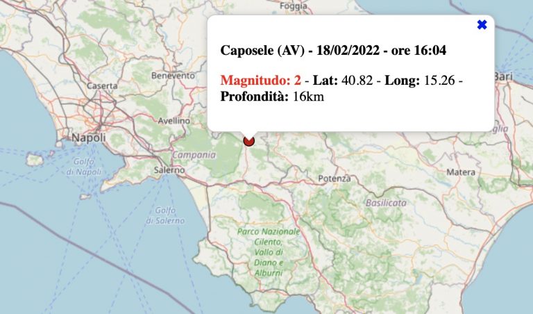 Terremoto in Campania oggi, venerdì 18 febbraio 2022: scossa M 2.0 in provincia di Avellino | Dati INGV