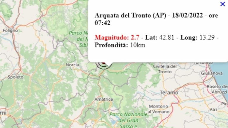 Terremoto nelle Marche oggi, 18 febbraio 2022: scossa M 2.7 in provincia di Ascoli Piceno – Dati Ingv