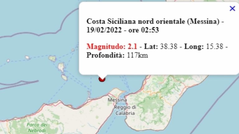 Terremoto in Sicilia oggi, 19 febbraio 2022: scossa M 2.1 in provincia di Messina | Dati INGV