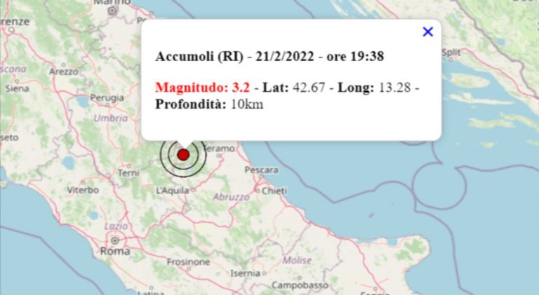 Terremoto oggi nel Lazio, 21 dicembre 2022: scossa M 3.2 in provincia di Rieti – Dati INGV Terremoto oggi nel Lazio, 21 dicembre 2022: scossa M 3.2 in provincia di Rieti – Dati INGV