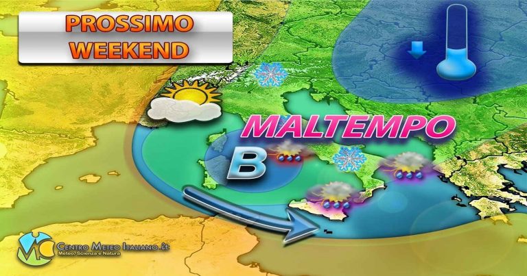 METEO – WEEKEND di CARNEVALE con forte IRRUZIONE di MALTEMPO e NEVE a BASSA QUOTA, i dettagli