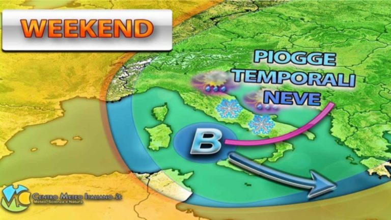 METEO – WEEKEND INVERNALE in ITALIA con l’arrivo di NEVE a BASSA QUOTA e possibili TEMPORALI, i dettagli