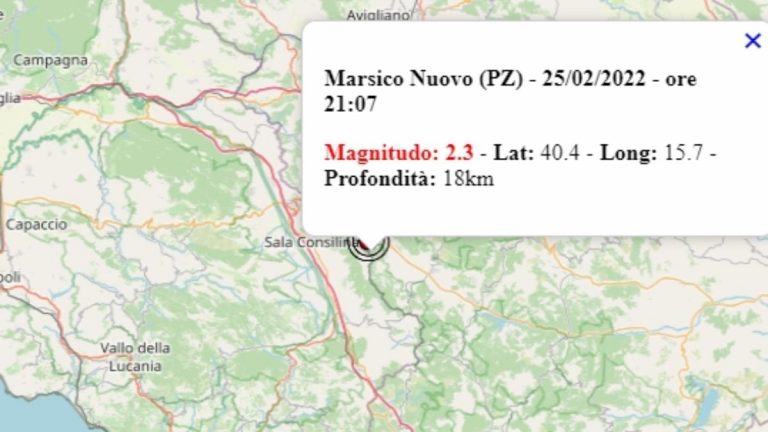 Terremoto in Basilicata oggi, 25 febbraio 2022: scossa M 2.3 in provincia di Potenza – Dati Ingv