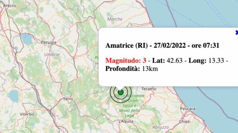 Terremoto nel Lazio oggi, domenica 27 febbraio 2022: scossa M 3.0 in provincia Rieti | Dati INGV