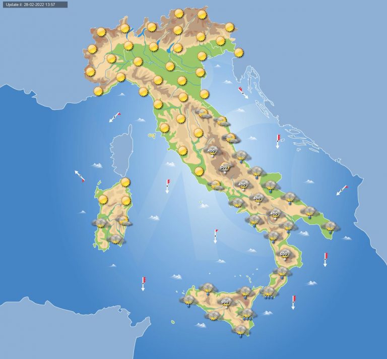 PREVISIONI METEO domani 1 marzo: nuovo impulso freddo con piogge e neve a bassa quota in Italia