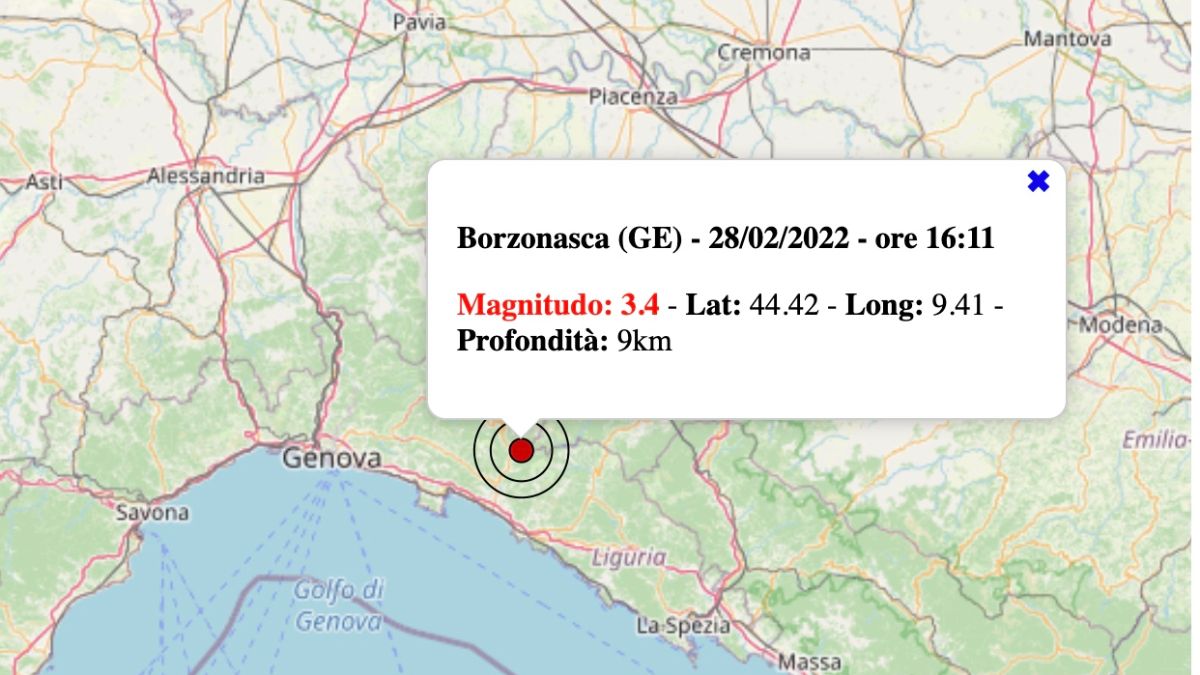 Terremoto In Liguria Oggi Lunedì 28 Febbraio 2022 Scossa M 34 In Provincia Di Genova Dati Ingv 2153