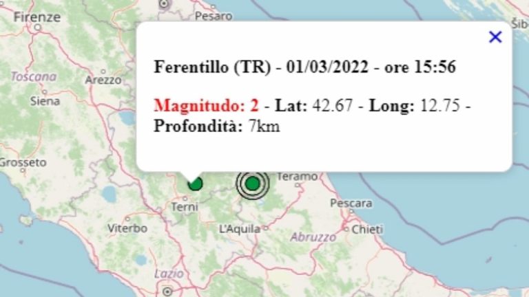 Terremoto in Umbria oggi, 1 marzo 2022, scossa M 2.0 in provincia di Terni – Dati Ingv