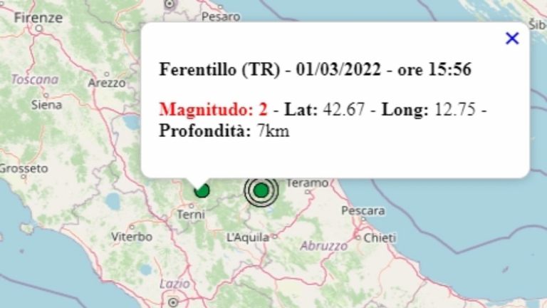 Terremoto in Umbria oggi, 1 marzo 2022, scossa M 2.0 in provincia di Terni – Dati Ingv Terremoto in Umbria oggi, 1 marzo 2022, scossa M 2.0 in provincia di Terni – Dati Ingv